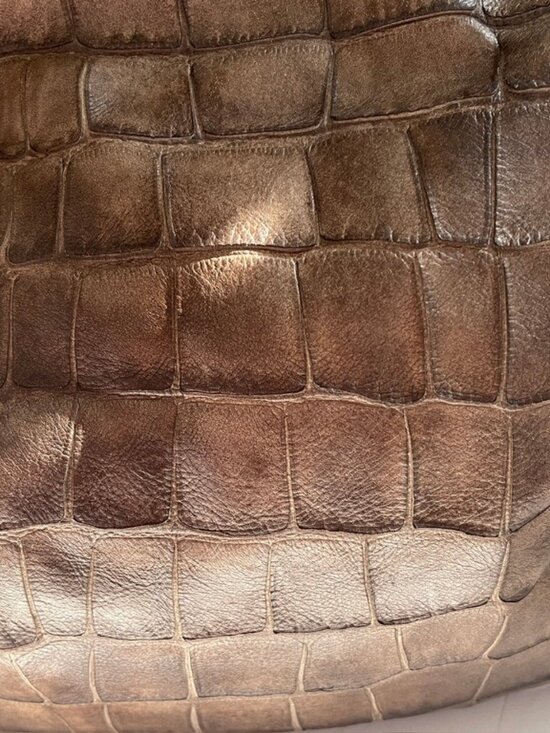 Vintage Snake Reptile Handbag Brown With Gold Clasp  REPTILE\'s HOUSE Brown Crocodile Print Leather Shoulder Bag: Very Good Condition